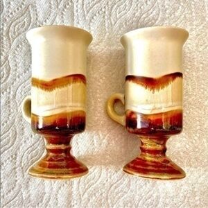 Vintage retro 1970s handcrafted stoneware coffee mugs drinkware. Made in Japan